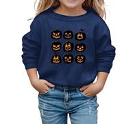 Sweats à Capuche pour Filles Tenue Confortable et décontractée Automne Hiver imprimés Halloween Manches Longues col du Cou Style Sport pour Tout-Petit (Navy, 5-6 Years)