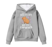 Sweats à Capuche pour Filles vêtement Polyvalent édition Automne Hiver Pull Manches Longues avec Poche Motif Capybara Style décontracté pour l'école et Les activités (Grey, 6-7 Years)