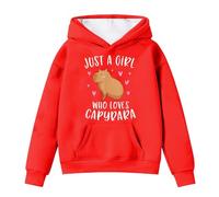 Sweats à Capuche pour Filles vêtement Polyvalent édition Automne Hiver Pull Manches Longues avec Poche Motif Capybara Style décontracté pour l'école et Les activités (Red, 6-7 Years)