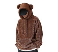 Sweats à capuche pour homme avec oreilles d'ours en polaire avec poche, vêtements chauds en sherpa moelleux à manches longues, Sweats à capuche café pour hommes, XXL