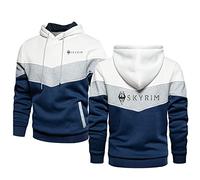 Sweats à Capuche Pour Hommes For Skyrim Print Sweats à Capuche En Laine Polaire à La Mode Sweat à Capuche Patchwork à Manches Longues Sweatshirts Chauds Sweat à Capuche Pulls De Printemps-White||M
