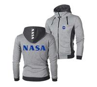 Sweats À Capuche pour Hommes pour La NASA À Manches Longues Street Wear Vestes d'automne De Printemps Imprimés Sweats À Capuche Deux Manteaux-Light Gray||XXL