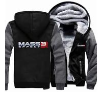 Sweats à capuche pour hommes pour Mass Effect N7 Sweat-shirts à manches longues avec cordon de serrage Vestes en polaire doublées en patchwork Pull doux à fermeture éclair complète,Black gray-XXL