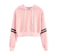 Sweats A Capuche Sweatshirt A Rayures Hiver Femme Fille Sport Pullover Manteau à Manches Longues Jumper Vintage Crop Tops Blouse Shirt (L(EU38), Rose)