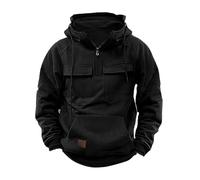 Sweats à Capuche Tactiques pour Hommes, Sweat à Capuche Tactique, Sweat à Capuche zippé Quart de Tour, Sweat à Capuche à Manches Longues, Sweat-Shirt Vintage Solide. (Noir,S)