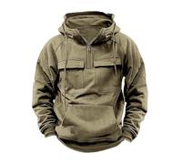Sweats à Capuche Tactiques pour Hommes, Sweat à Capuche Tactique, Sweat à Capuche zippé Quart de Tour, Sweat à Capuche à Manches Longues, Sweat-Shirt Vintage Solide. (Kaki,Grand)