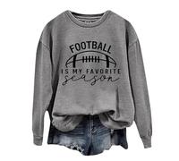 Sweats à capuche tendance 2025 avec motif amusant et graphique à col rond et manches longues pour femme Motif football Is My Favorite Season Game Day, gris, S
