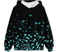 Sweats à Capuche Tendance pour Filles préadolescentes | Articles Sportwear féminins | Style Saint-Valentin imprimé cœur | Hauts Mignons et Confortables pour Adolescentes (Black, 13-14 Years)