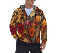 Sweats À Capuche Zippés pour Hommes-Parka Chaude en Polaire d'hiver-Vestes Graphiques Tribales Ethniques pétales de tournesol de souci-Sweat-Shirts-Manteau À Capuche Quotidien pour Les Vacances