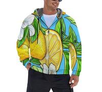 Sweats À Capuche Zippés pour Hommes-Parka Chaude en Polaire d'hiver-Vestes Graphiques Tribales Ethniques fleur de citronnier-Sweat-Shirts-Manteau À Capuche Quotidien pour Les Vacances,Les Sorties