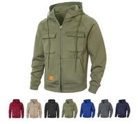 Sweats à capuche zippés pour hommes, sweat cargo tactique avec capuche réglable et col haut, vestes d'automne avec plusieurs poches, Vert militaire, L