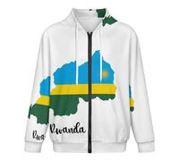 Sweats À Capuche Zippés pour Hommes Vestes Légères À Manches Longues Pulls Zippés Sweats À Capuche pour Hommes Tailles S À 5XL Cardigan Surdimensionné Imprimé Carte du Rwanda Drapeau Taille M