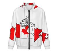 Sweats À Capuche Zippés pour Hommes Vestes Légères À Manches Longues Pulls Zippés Sweats À Capuche pour Hommes Tailles S À 5XL Mode Surdimensionnée Imprimé Carte du Canada Drapeau Cardigan Taille S