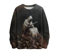 Sweats à col rond pour hommes UK Pull imprimé effrayant style sombre pull à manches longues sweatshirts col rond pull horrible imprimé festival sweatshirt Halloween fantôme costume homme, Noir , S
