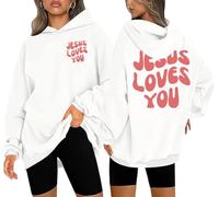 Sweats chrétiens pour femmes Jésus Loves You Sweatshirt Jésus Faith Inspiration Casual Sweatshirt Pullover Tops, Blanc-1, L