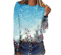 Sweats de Noël Femmes Renne Père Noël T-Shirts Casual Manches Longues Pull Tops Arbre de Noël Imprimé Sweat Tuniques Xmas Tops Dames Vente Liquidation Chic et Élégant Déguisement de Noël