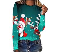 Sweats de Noël Femmes Renne Père Noël T-Shirts Casual Manches Longues Pull Tops Arbre de Noël Imprimé Sweat Tuniques Xmas Tops Dames Vente Liquidation Chic et Élégant Déguisement de Noël