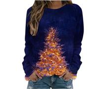 Sweats de Noël pour femme - Col rond - Manches longues - Décontractés - Ample - Nouveauté - Hauts d'hiver surdimensionnés - Chemisier tendance et décontracté - Pull de Noël, Or 021, 48
