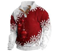 Sweats de Noël sans capuche pour homme, pull de Noël décontracté à col montant avec boutons, chemise à manches longues, imprimé en 3D, chandail de Noël sans capuche, pull chaud, Rouge, L