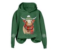 Sweats de vache pour femmes, imprimé vache occidentale, sweat à capuche country western sweat à capuche 3D écossais Highlands bovin imprimé sweat-shirt drôle pull de Noël décontracté streetwear, vert