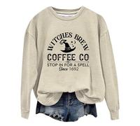 Sweats d'halloween Hiver pour Femmes, Fantôme Automne Effrayants,Chemise à Manches Longues col Rond Coton Pullover épais Thermique Décontractée Haut