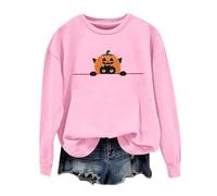 Sweats d'Halloween pour femmes, citrouille drôle, chat noir, pull, rose, XL