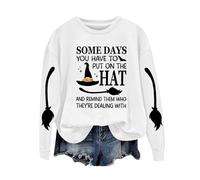 Sweats d'Halloween pour femmes drôle bonne sorcière la plupart du temps manches longues col rond Halloween graphique sweatshirt dames automne pull tops, Z01-blanc., XL