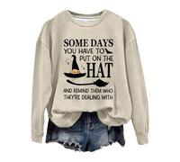 Sweats d'Halloween pour femmes drôle bonne sorcière la plupart du temps manches longues col rond Halloween graphique sweatshirt dames automne pull tops, Z02-beige, M