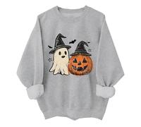 Sweats d'Halloween pour femmes mignons effrayants d'automne citrouille fantôme graphique décontracté hauts à manches longues, gris, XL