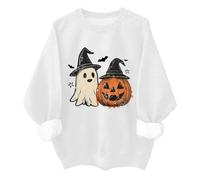 Sweats d'Halloween pour femmes mignons effrayants d'automne citrouille fantôme graphique décontracté hauts à manches longues, blanc, XL
