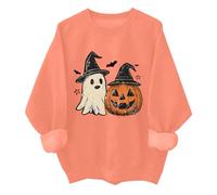 Sweats d'Halloween pour femmes mignons effrayants d'automne citrouille fantôme graphique décontracté hauts à manches longues, Orange, XL
