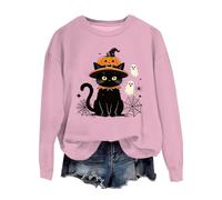 Sweats d'Halloween pour femmes, pull imprimé citrouille chat noir, rose