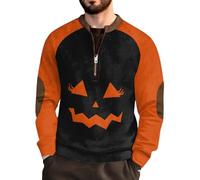 Sweats d'Halloween pour homme Jack O'Lantern imprimé visage citrouille pull automne manches longues quart fermeture éclair tops costumes de vacances adultes drôles, rose, M