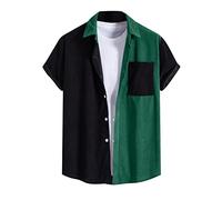 Sweats en velours côtelé pour homme - Haut décontracté pour homme - Patchwork - Chemise à manches courtes à revers en velours côtelé rayé pour intérieur et extérieur - Pour course à pied et marche