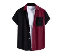 Sweats en velours côtelé pour homme - Haut décontracté pour homme - Patchwork - Chemise à manches courtes à revers en velours côtelé rayé pour intérieur et extérieur - Pour course à pied et marche
