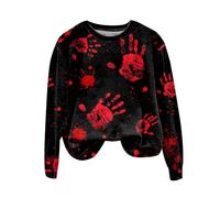 Sweats Femme Pull Halloween Drôle Joli imprimé Blood éclaboussures Décontracté Tops Sport Hauts Sweatshirts (Rouge pastèque, XXL)