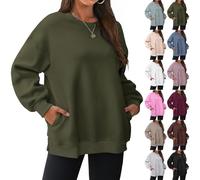 Sweats Femme Sans Capuche Coton Sweat Femme Oversize Long Sweatshirt Avec Poche Sweatshirts Casual Sweat-Shirt Ample Loungewear Confortable Haut Couleur Unie Hauts Simple Top Manche Longue Tops