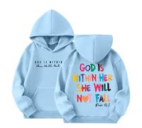 Sweats GarçOn,Pull Garcon 10 Ans,Dieu est en Elle, Elle ne tombera Pas. Sweat à Capuche pour Filles, Style Preppy. (Sky Blue, 7-8 Years)