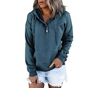 Sweats Longs Manches boutonnées Pull décontracté col en V à Capuche Poche vers Le Bas pour Femmes Sweats à Capuche et Sweat-Shirts pour Femmes Sudadera Las Mujeres Facturan Sudaderas++Mujer (Navy, L)