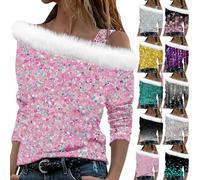 Sweats pour femmes, pulls à épaules dénudées - Tunique sexy Y2K confortable pour sortir, sweat-shirt scintillant épaules dénudées, pull tendance à manches longues pull brillant pull pull pull, Noir