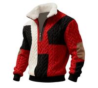 Sweats pour homme en polaire avec fermeture éclair quart de col cadet, sweat-shirt Christ Muscle Tops Patch Pull d'hiver Pull Slim Fit, Rouge, L