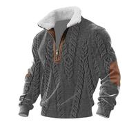 Sweats pour homme en polaire avec fermeture éclair quart de col cadet, sweat-shirt Christ Muscle Tops Patch Pull d'hiver Pull Slim Fit, gris, 5XL