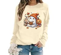 Sweats sans Capuche Femme Hallowen Pull Hiver, Effrayant Gothique Chic Coupe Ample Décontracté Col Ras du Cou Fluide Oversize Imprimé Citrouille Manches Longues Chaleur Sweatshirts Casual Fête