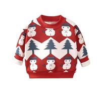 Sweats sans Capuche NoëL GarçOn Printemps Et Automne 2-7 Ans Sweat Enfant GarçOn ImpriméS Dessins AniméS Mignon Chic Hauts Manches Longues DéContracté Fashion Confortable Ample (Red, 130)