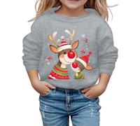 Sweats sans NoëL Capuche Enfant Fille Automne Et Hiver 3-9 Ans Sweatshirts Fille Mignon ImpriméS Chic Dessins AniméS Hauts Manches Longues Pullover Fashion DéContracté Ample (Grey, 3-4 Ans)