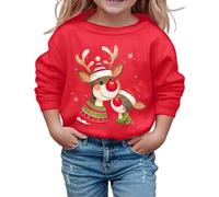 Sweats sans NoëL Capuche Enfant Fille Automne Et Hiver 3-9 Ans Sweatshirts Fille Mignon ImpriméS Chic Dessins AniméS Hauts Manches Longues Pullover Fashion DéContracté Ample (Red, 3-4 Ans)