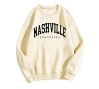 Sweats sportifs à manches longues pour femmes, jolis pulls d'automne à col ras du cou, vêtements graphiques, coupe ample, tendance, surdimensionné, avec motifs vintage pour femmes, beige, S