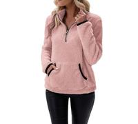 Sweats Zippé avec Poche Femme Pull Sweats Polaire Col Montant Oversize À Manches Longues Chaud Et Confortable Sweat Super Soft Touch Polyvalente Pullover Décontracté Intérieur Rouge M