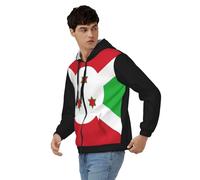 Sweats Zippés À Capuche Burundi Drapeau National Manches Longues Sweatshirt Automne Hiver Thermique Hauts avec Poches Style Classique du Royaume-Uni Sweats De Travail