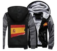 Sweats Zippés À Capuche Espagne Drapeau National Veste Polaire Manches Longues Sweatshirt Automne Hiver Thermique Hauts Avec Poches Style Classique Du Royaume-Uni Sweats De Travail